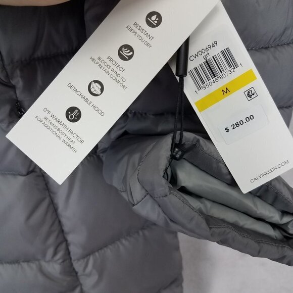 NEW Calvin Klein Size M Long Hooded Quilted Parka Winter Coat in Gray/Black NWT - Picture 7 of 14